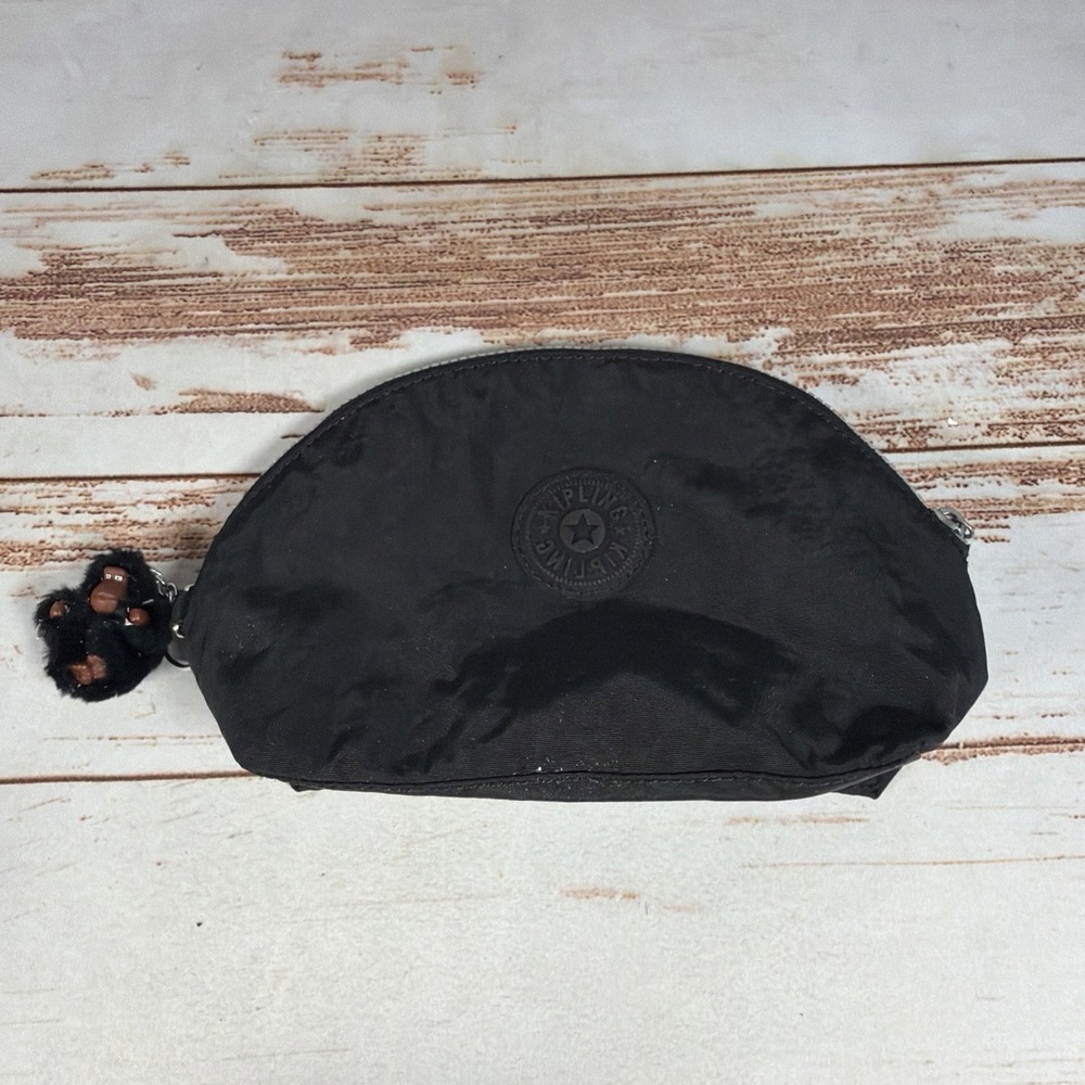 Kipling Cosmetic Makeup Bag Pouch Black Crinkle Nylon Travel Case Zip Tested